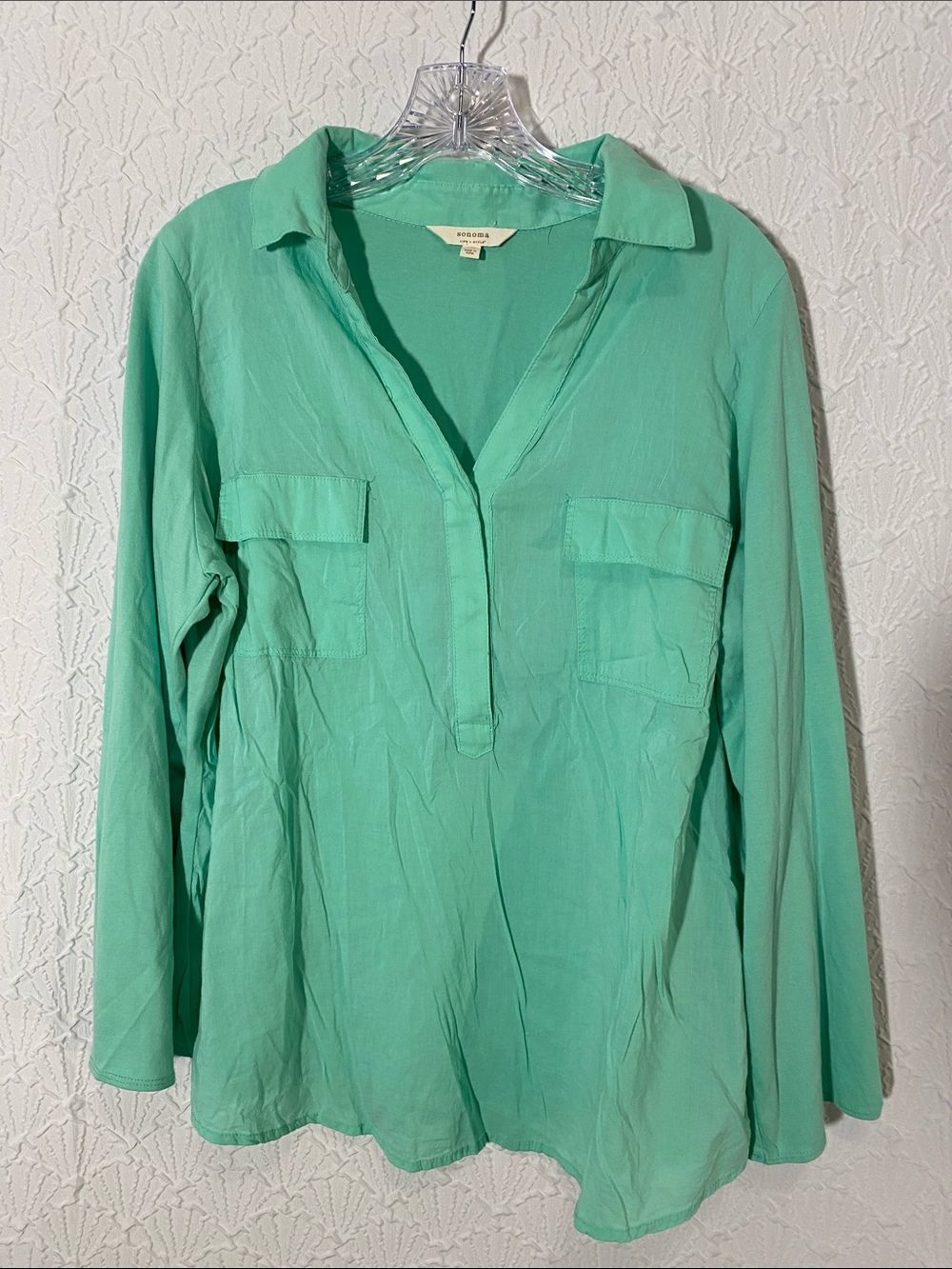 Sonoma Mint Green Long-Sleeve Tunic Blouse 1X Super Soft Lightweight Fabric